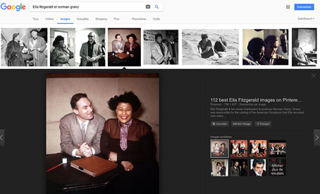 Voici un lien pour parcourir sur internet une sélection de belles photos d'Ella Fitzgerald et Norman Granz en particulier, mais également d'Ella avec Louis Armstrong, Duke Ellington, Lionel Hampton, Nat King Cole et bien d'autres