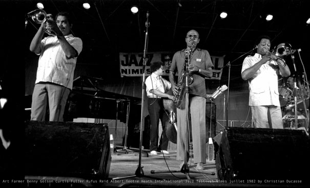 Le Jazztet: Art Farmer, Rufus Reid, Benny Golson, Curtis Fuller, Albert Tootie Heath, Festival International de Jazz de Nmes 1982© Christian Ducasse