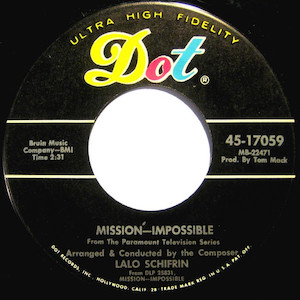 1966 45t. Lalo Schifrin, Mission Impossible/Jim on the Move, Dot Records