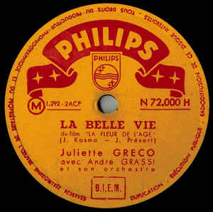 78t 1951. Juliette Gréco, La Belle vie, 1er disque Philips