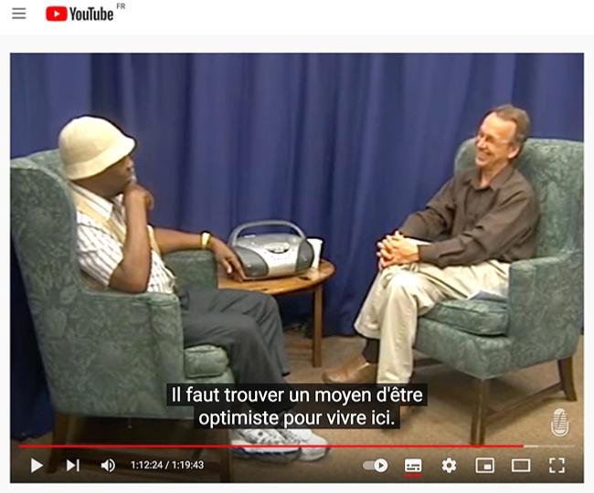 Norman Simmons interviewé par Monk Rowe pour le Hamilton College, 2007, image extraite de YouTube