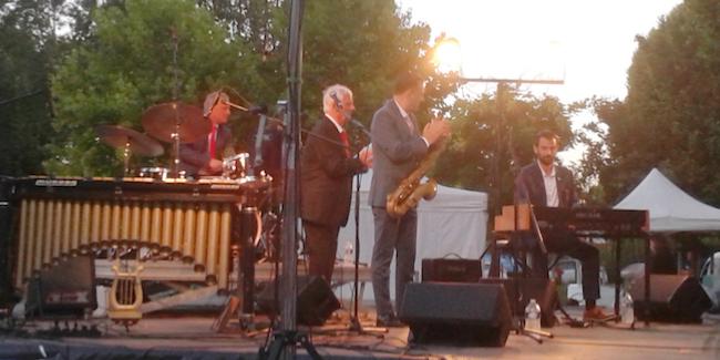 Didier Dorise (dm), Dany Doriz, Michel Pastre (ts), César Pastre (org), Jazz  Grans, 10 juillet 2025 © Félix W. Sportis
