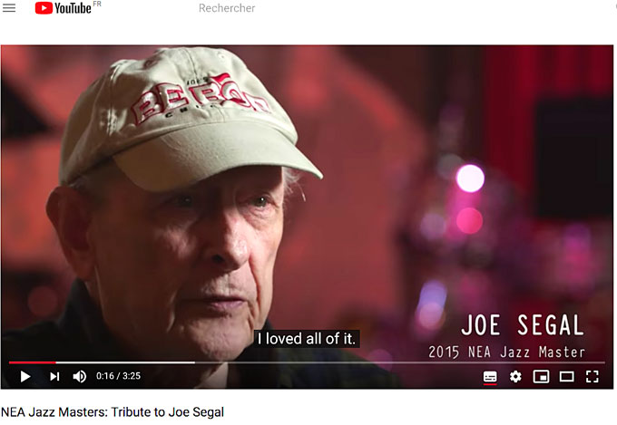 Interview au Jazz Showcase lors du NEA Jazz Masters 2015: Tribute to Joe Segal, image extraite d'une vidéo YouTube (cliquez sur l'image)