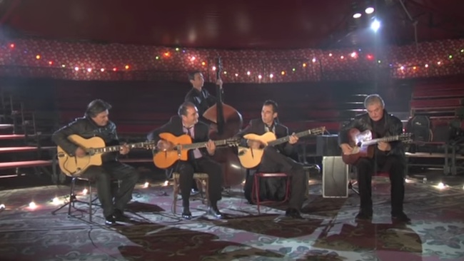 Ninine Garcia, Tchavolo Schmitt, Angelo Debarre, Moreno, Les Fils du vent (scène inédite), 2012, image extraite de YouTube
