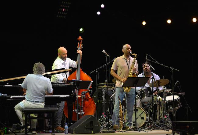 Joey Calderazzo (p), Eric Revis (b), Branford Marsalis (ts), Justin Faulkner (dm), Jazz à Juan, 15 juillet 2023 © Rivierakris, by courtesy of Jazz à Juan
